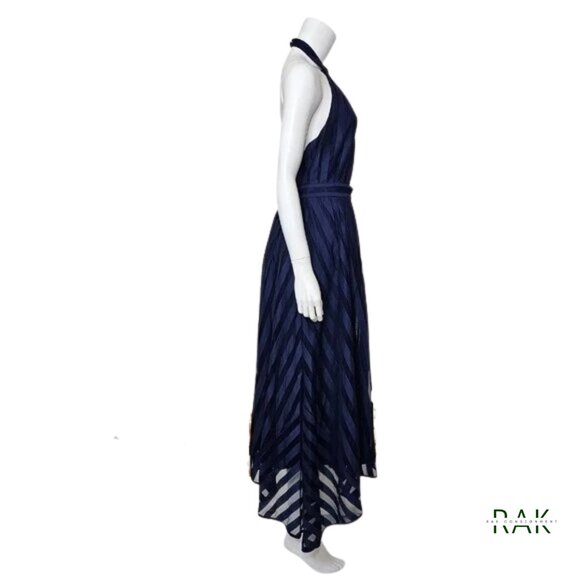 AMUR "Leonie" Twilight Blue Halter Striped Cutout Midi Dress | US 8 | $598 - Picture 6 of 8